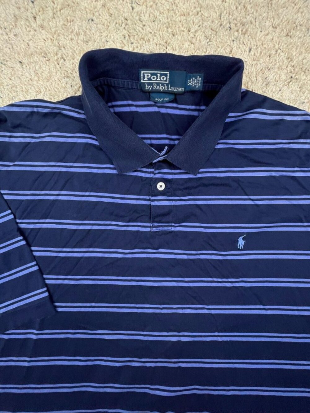 Polo Ralph Lauren XL Golf Fit Blue Striped Short Sleeve Polo Shirt w Pony